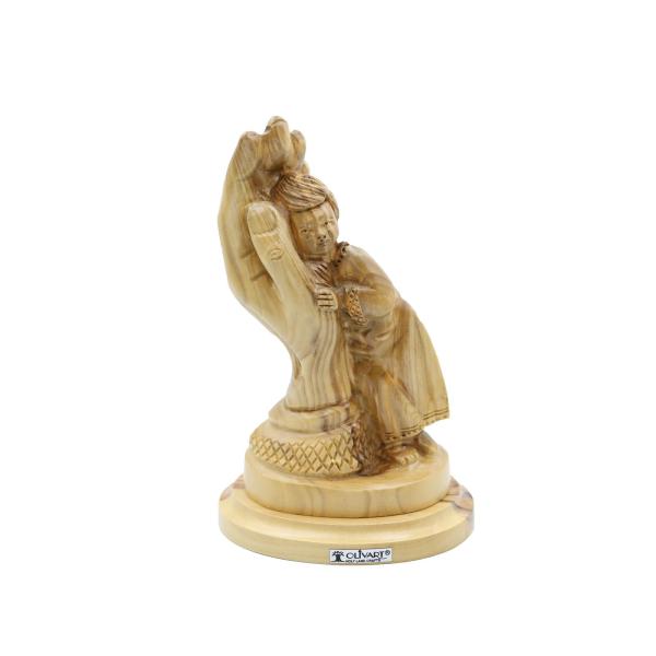 Olive Wood Child in Open Hand Sculpture