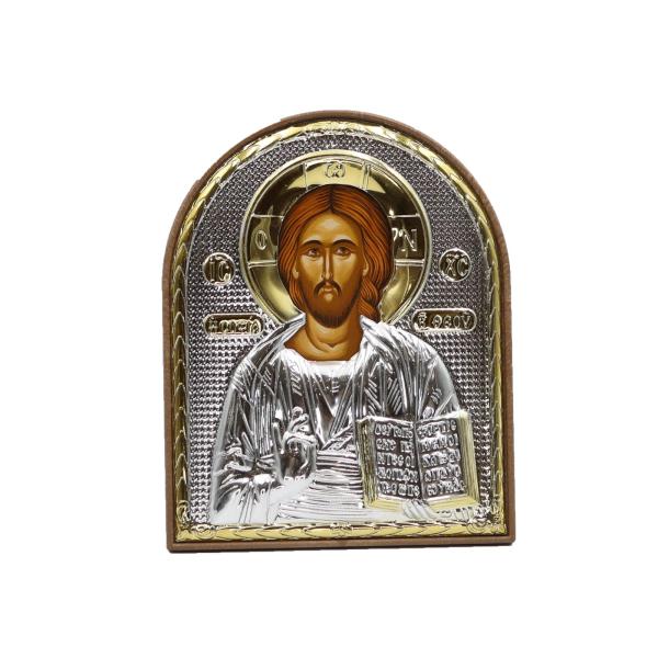 Silver-Plated Christ Pantocrator Arched Icon