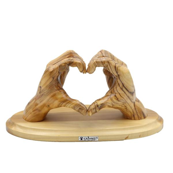 Olive Wood Heart-Shaped Hands Sculpture