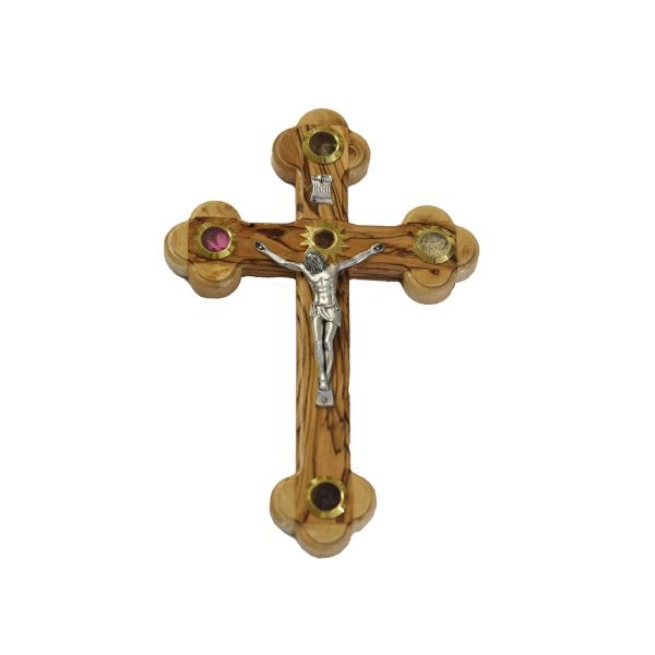 Olive Wood Crucifix with Holy Land Relics
