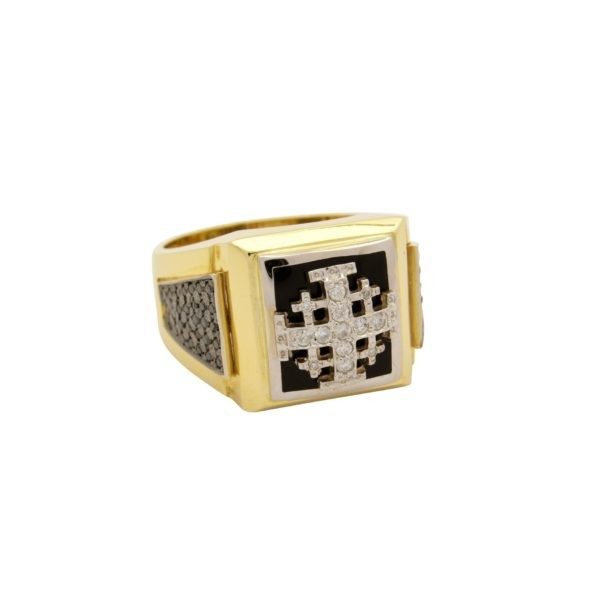 14K Yellow Gold Jerusalem Cross Ring with 0.55 ct Diamonds