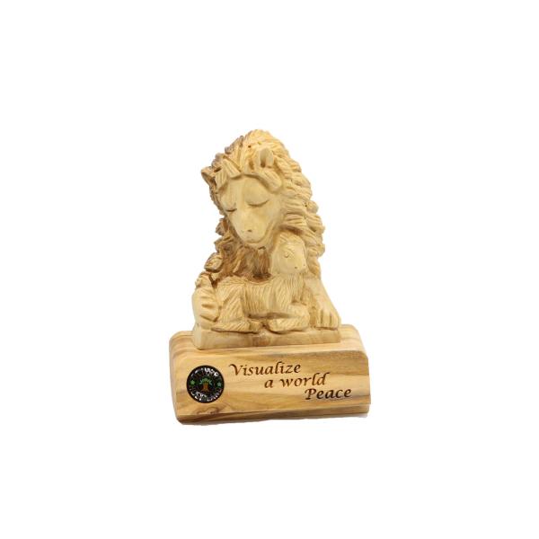 Olive Wood Lion and Lamb Bust on Base