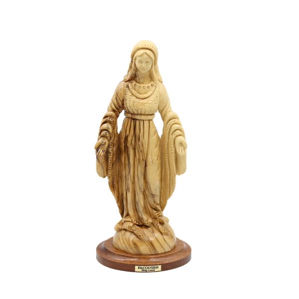 Olive Wood Virgin Mary with Serpent Statue
