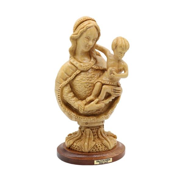 Olive Wood Madonna and Child Pedestal Bust