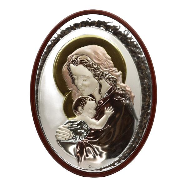 Silver-Plated Madonna and Child Oval Icon