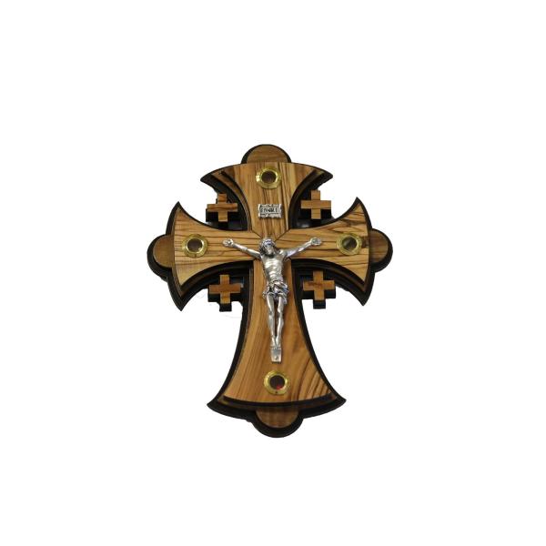 Layered Olive Wood Crucifix with Relic Capsules