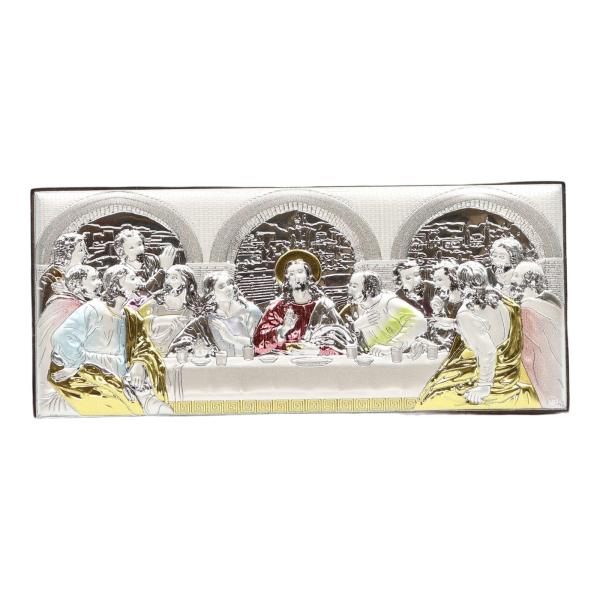 Silver-Plated Last Supper Icon with Coloured Enamel