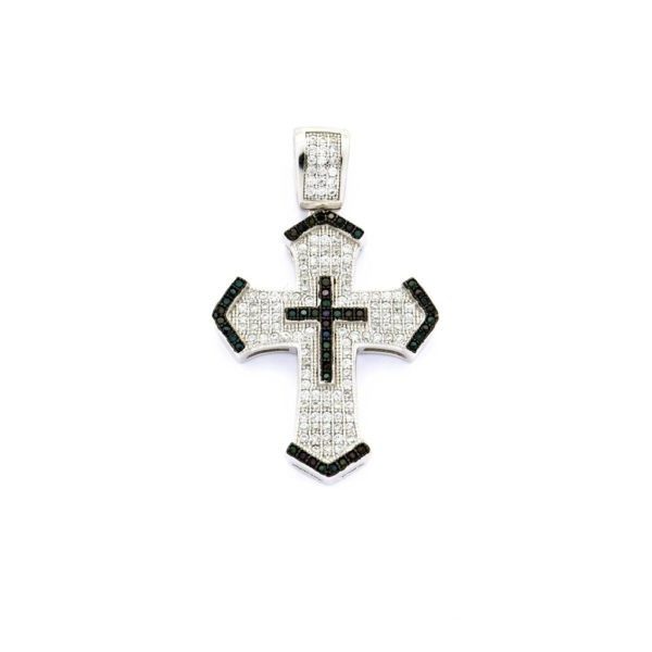 Sterling Silver Latin Cross Pendant with Cubic Zirconia (Style 5)