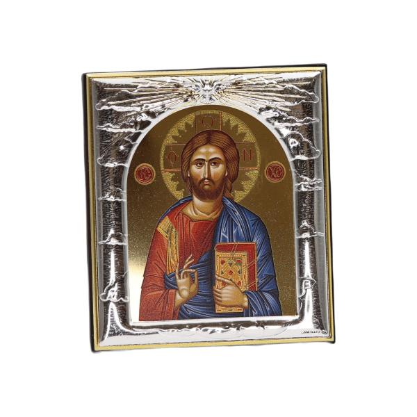 Silver-Plated Christ Blessing Icon Panel