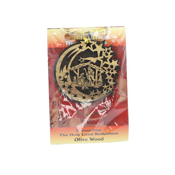 Olive Wood Crescent and Stars Nativity Ornament