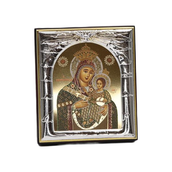 Silver-Plated Madonna and Child Icon with Gold Ground