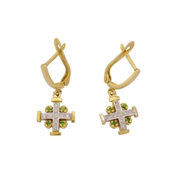 14K Yellow Gold Greek Cross Earrings with 0.18 ct Diamonds