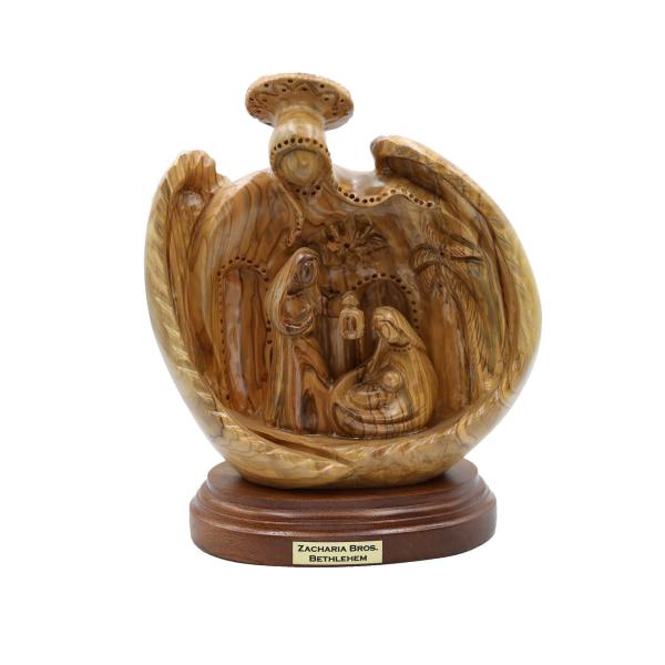 Olive Wood Round Nativity Scene with Palm Tree