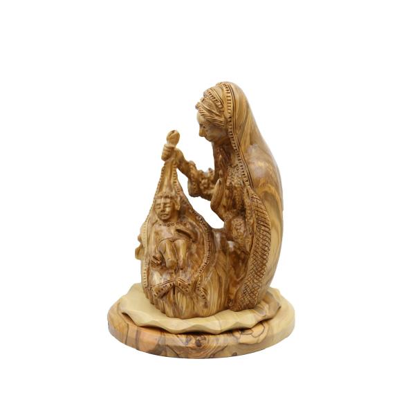 Olive Wood Virgin Mary Adoring Baby Jesus in Manger