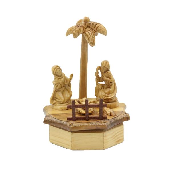 Olive Wood Nativity Under Palm Tree Music Box