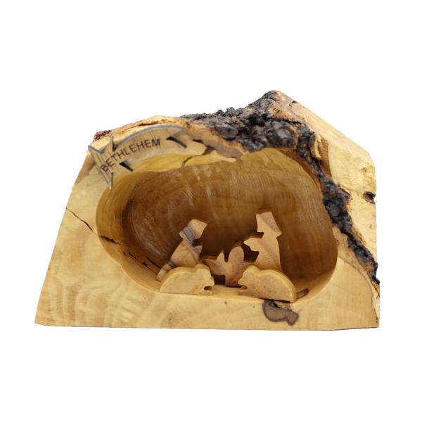 Olive Wood Bark Nativity Grotto with Bethlehem Star