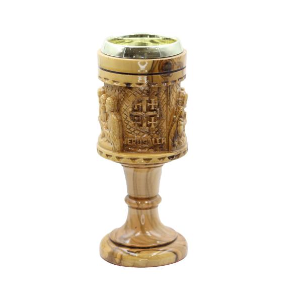 Olive Wood Jerusalem Cross Goblet with Figures