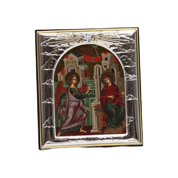 Silver-Plated Annunciation Icon with Gold Border
