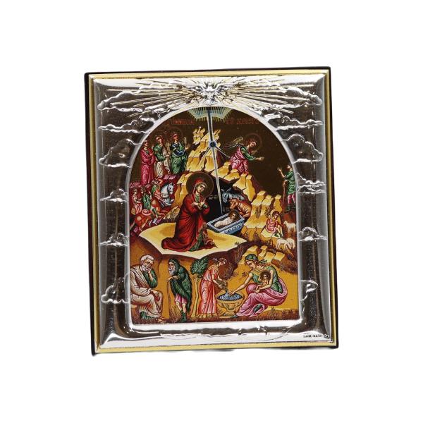 Silver-Plated Nativity Scene Icon Panel