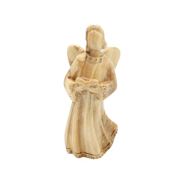 Olive Wood Angel Holding a Bird