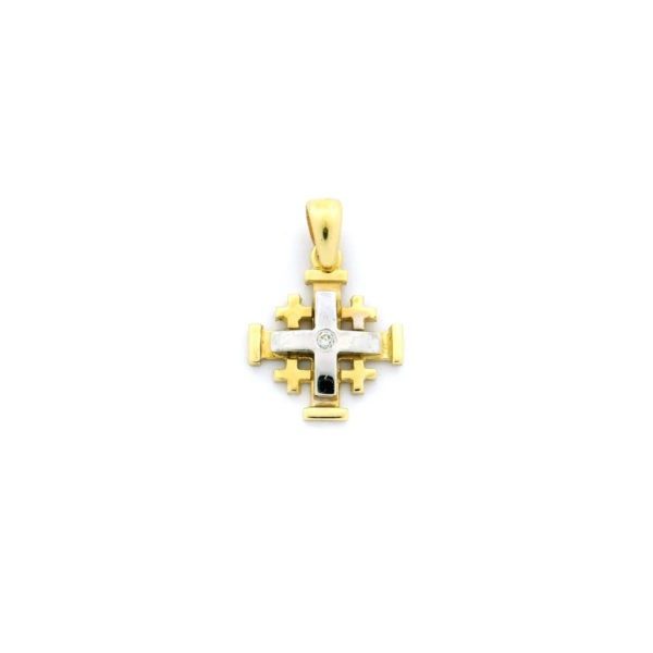 14K White Gold Jerusalem Cross Pendant with 0.02 ct Diamonds