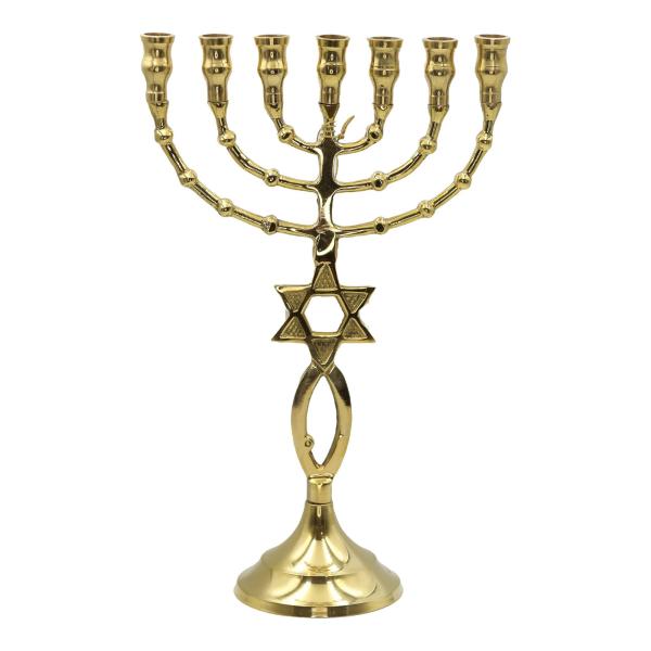 Brass Seven-Branch Menorah with Star of David