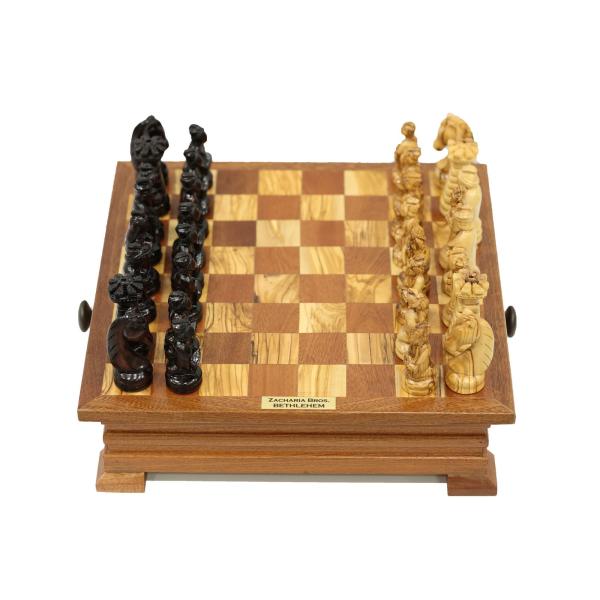 Olive Wood Chess Set with Figural Pieces