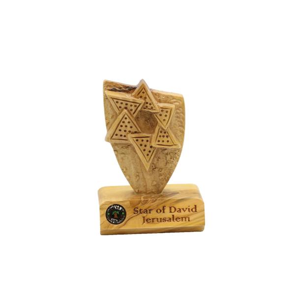 Olive Wood Star of David Shield Plaque on Base