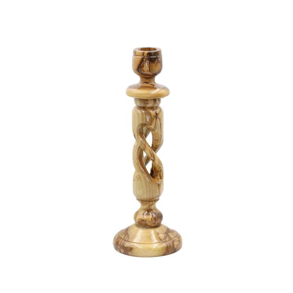 Olive Wood Twisted Openwork Candlestick