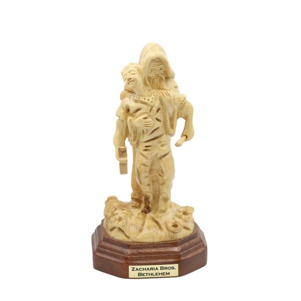 Olive Wood Bearded Man Carrying Child Statue