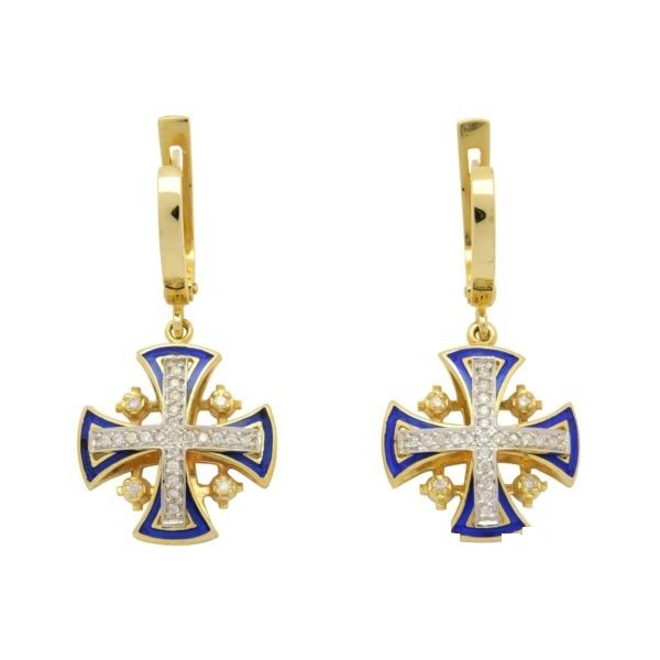 14K Yellow Gold Greek Cross Earrings with 0.48 ct Diamonds