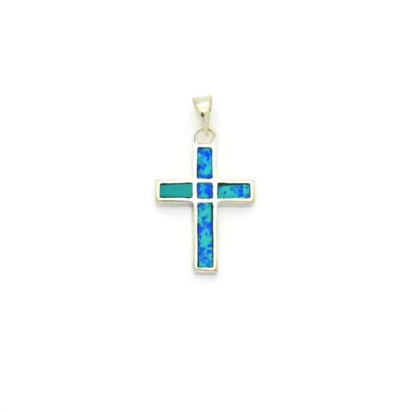 Sterling Silver Latin Cross Pendant with Opal (Style 3)