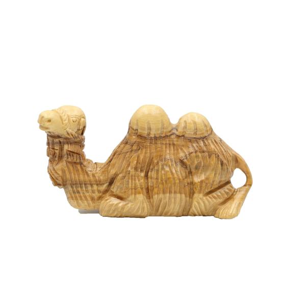 Olive Wood Seated Two-Hump Camel Carving