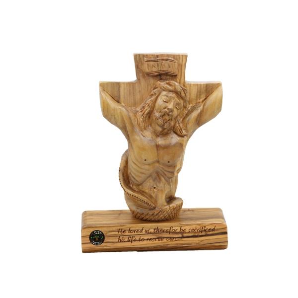 Olive Wood Crucifixion Cross on Inscribed Base