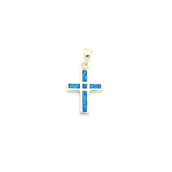 Sterling Silver Latin Cross Pendant with Opal (Style 2)