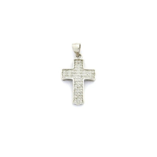 Sterling Silver Latin Cross Pendant with Cubic Zirconia (Style 2)