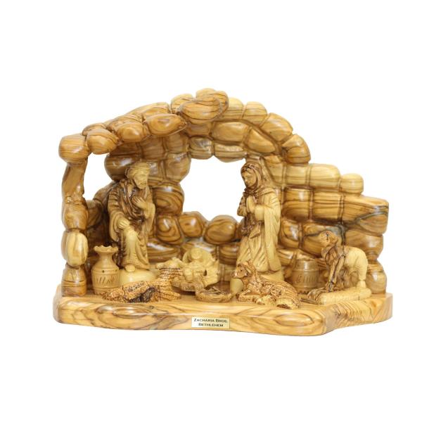Olive Wood Stone Cave Nativity Scene