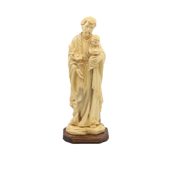 Olive Wood Saint Joseph with Child and Lilies