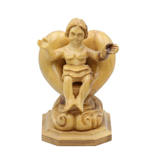 Olive Wood Child Figure Before Heart