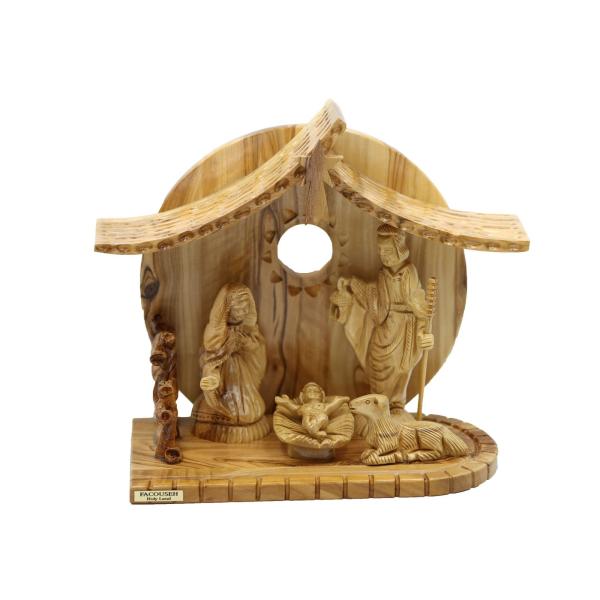 Olive Wood Round Barn Nativity Scene