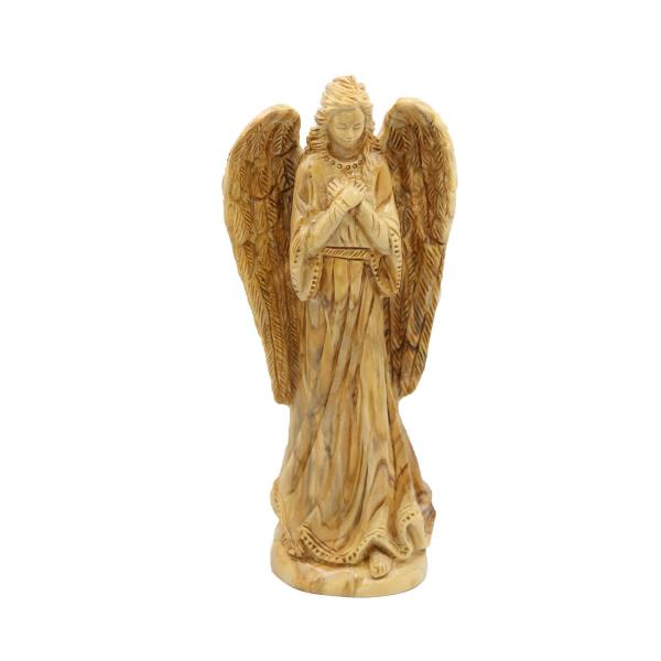 Olive Wood Praying Angel with Feathered Wings