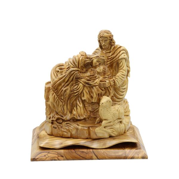 Olive Wood Reclining Holy Family with Lamb