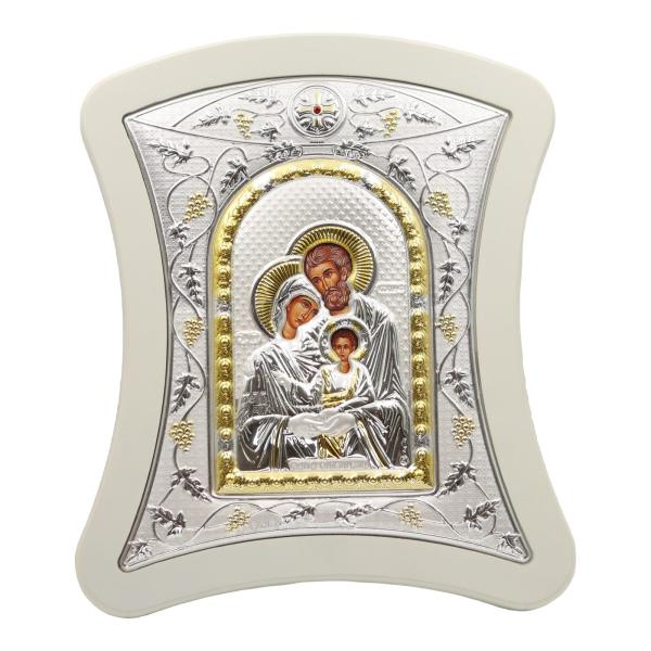 Silver-Plated Holy Family Icon on White Frame