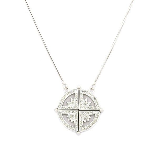 Sterling Silver Greek Cross Necklace with Cubic Zirconia, Opening (Style 3)