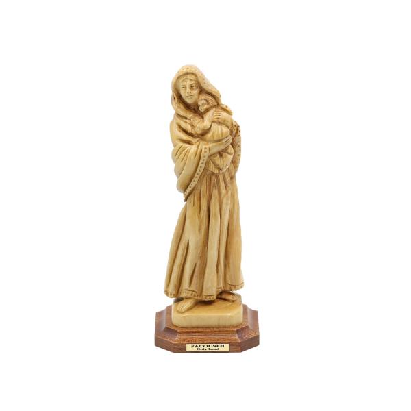Olive Wood Madonna and Child Standing Statue