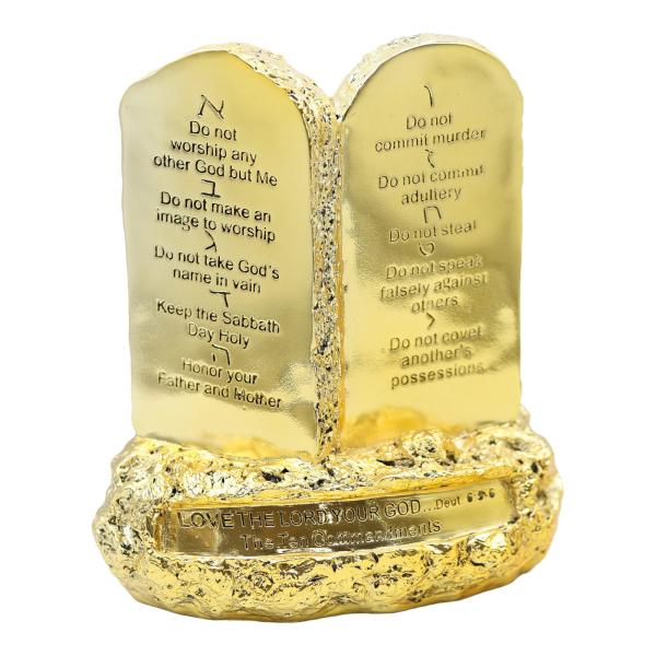 Gold-Toned Ten Commandments Tablets on Rock Base