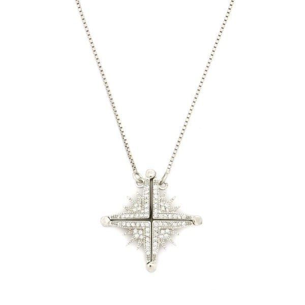 Sterling Silver Star of Bethlehem Necklace with Cubic Zirconia, Opening (Style 1)