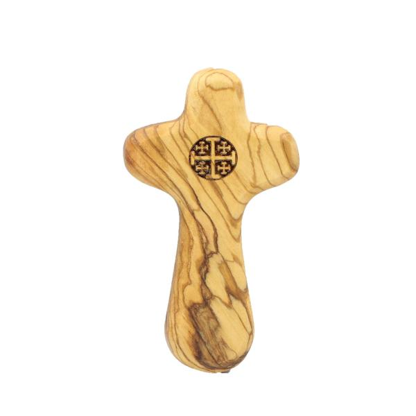 Olive Wood Comfort Holding Cross with Jerusalem Cross