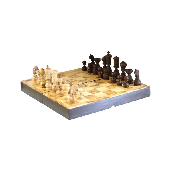 Olive Wood Folding Chess Set with Board