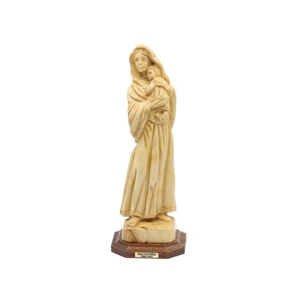 Olive Wood Veiled Mother and Child Statue